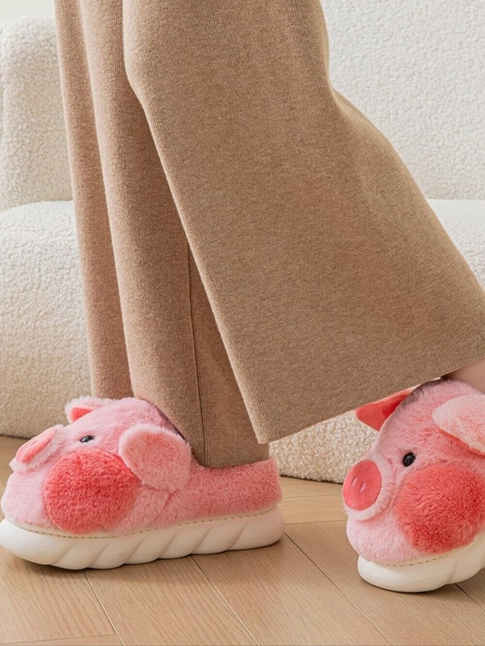 Pink Plush Pig Slippers